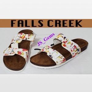 New Falls Creek Shoes Sandals Womens Size 10 Slip On White Floral Cork NWT